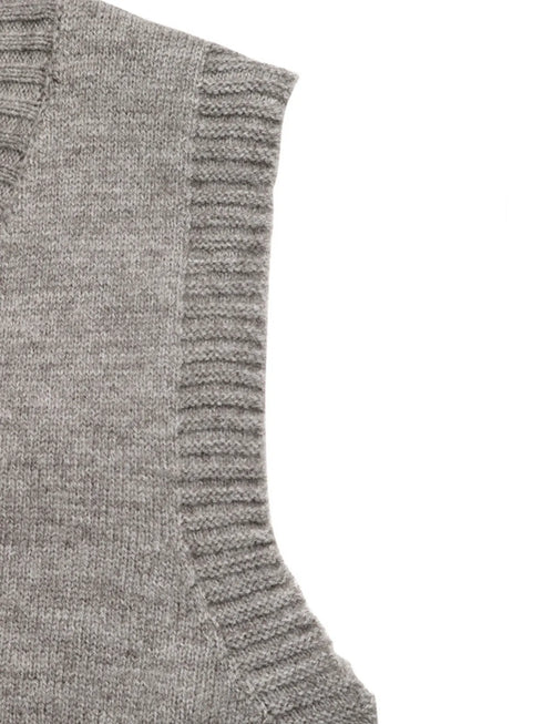 V-Neck Vest and Skirt Knit Set - Fashorio