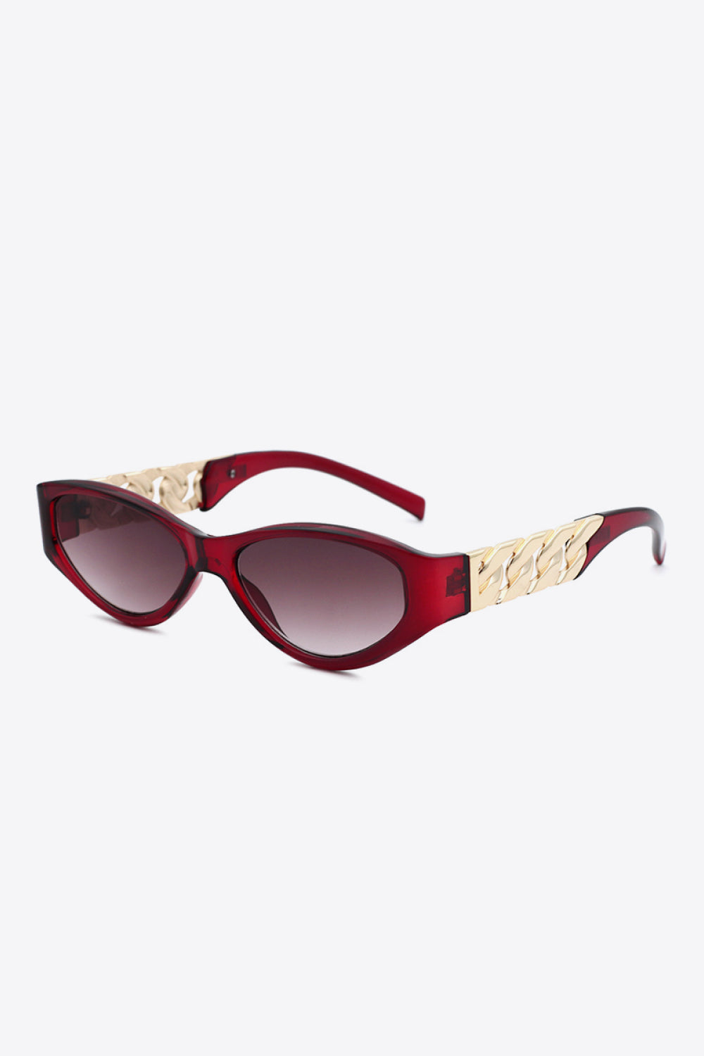 Chain Detail Temple Cat Eye Sunglasses Deep Red One Size - Fashorio