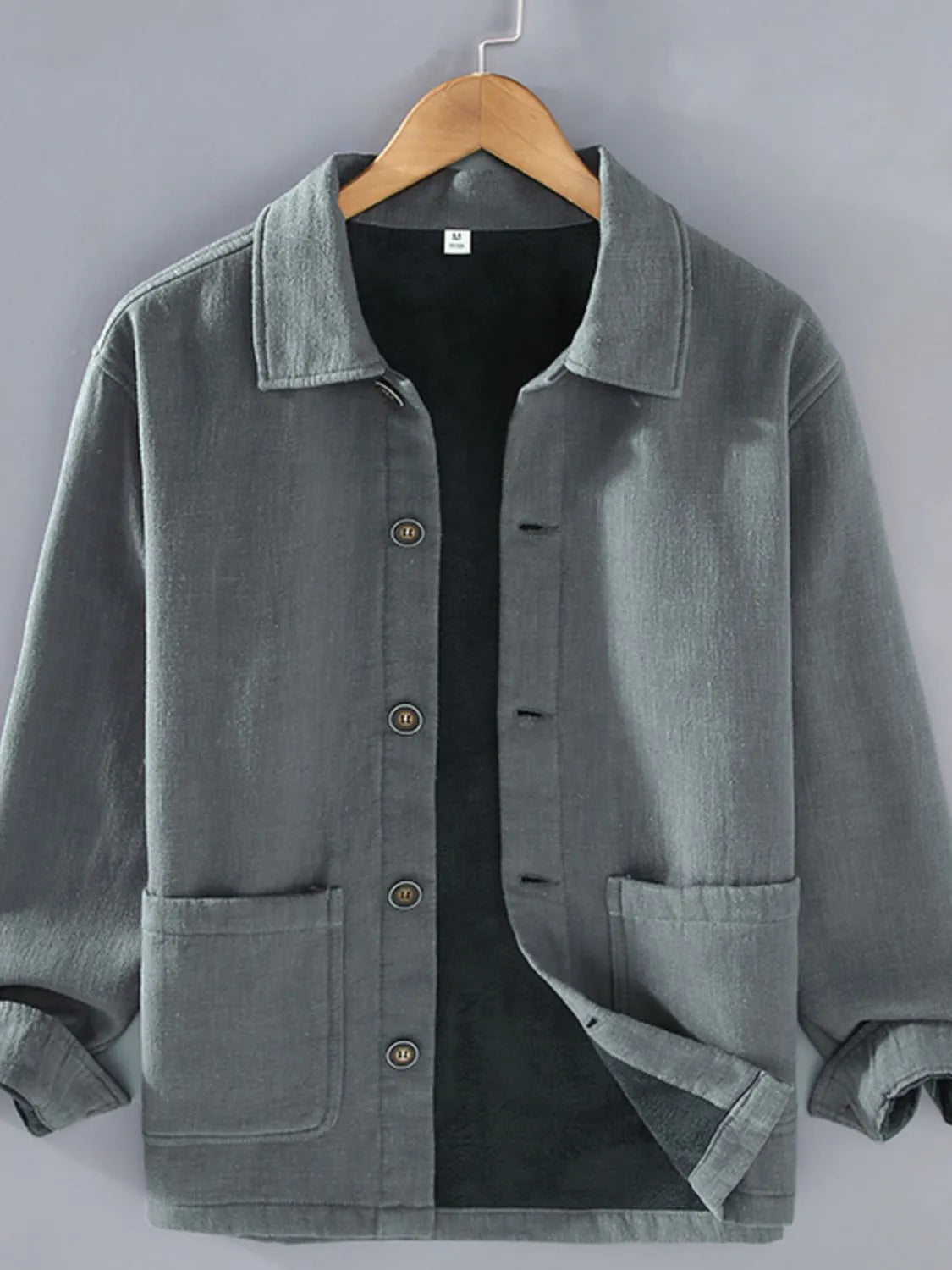 Men's Plus Size Button Up Long Sleeve Shacket Gray - Fashorio