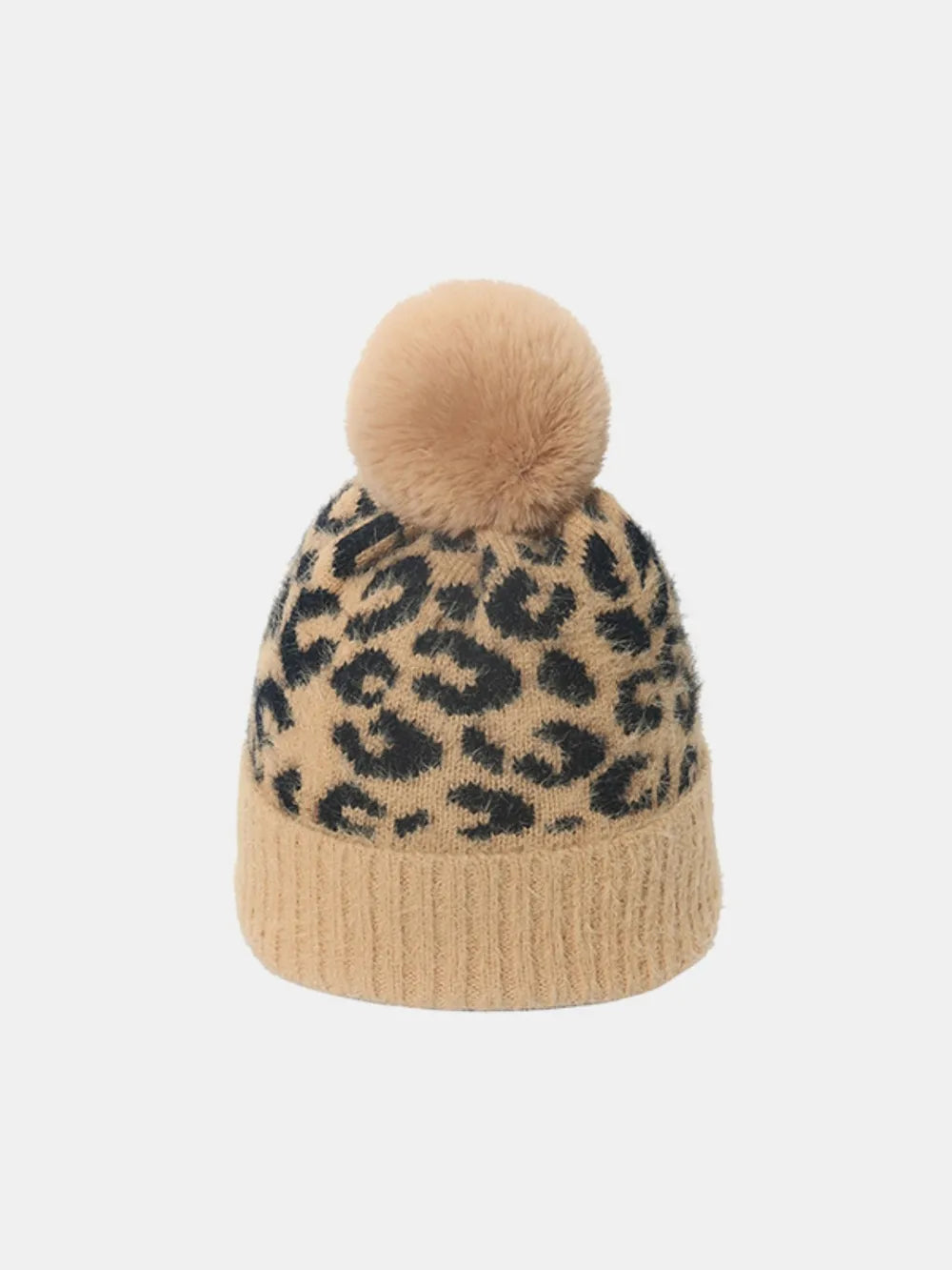 Leopard Hat with Pompom Camel One Size - Fashorio
