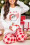 ITS THE SEASON Round Neck Top and Plaid Pants Lounge Set White - Fashorio