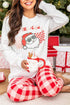 ITS THE SEASON Round Neck Top and Plaid Pants Lounge Set White - Fashorio