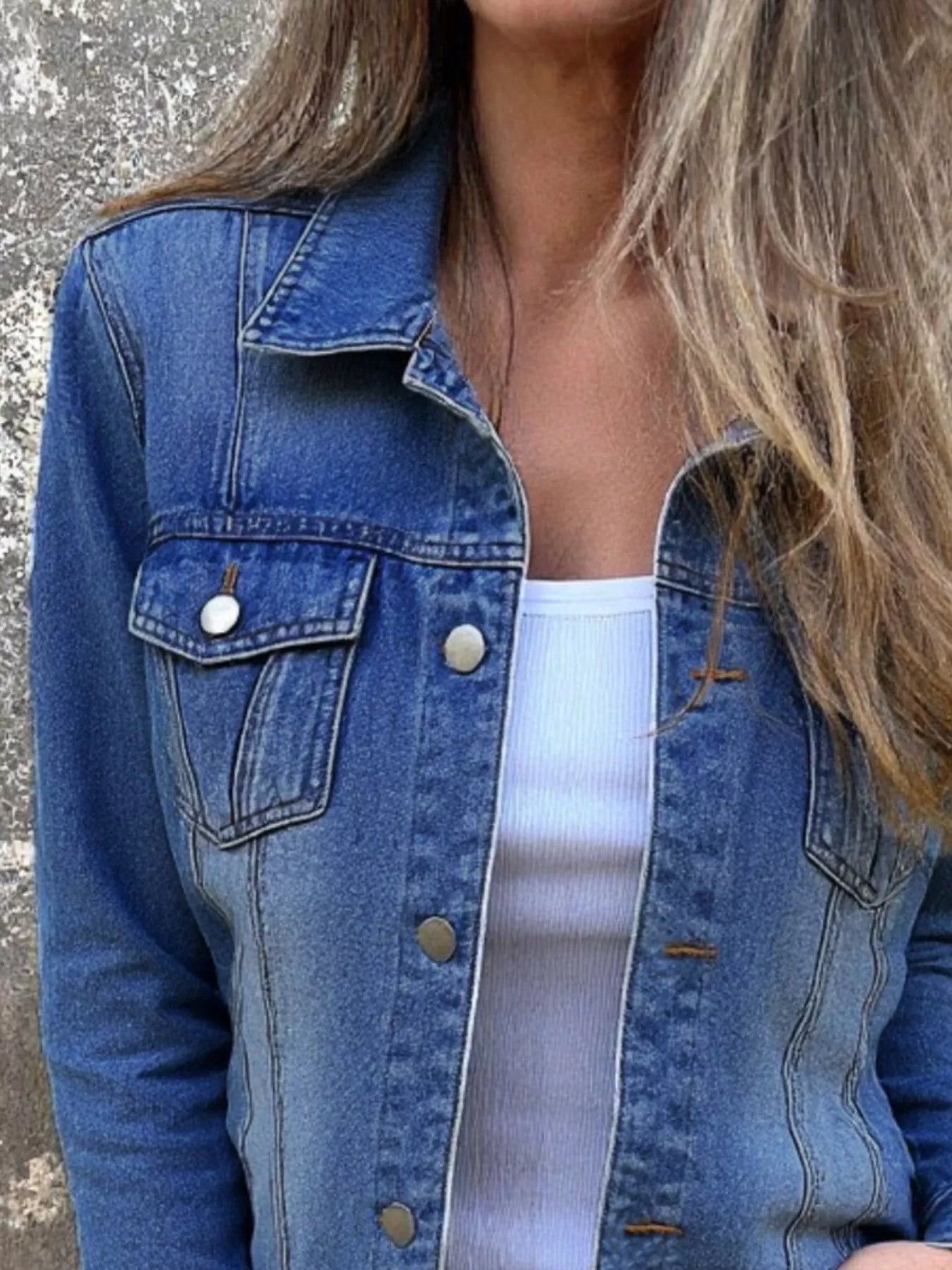 Full Size Button Front Long Sleeve Denim Jacket Plus Size - Fashorio