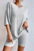 Round Neck Ribbed Top and Shorts Lounge Set - Fashorio