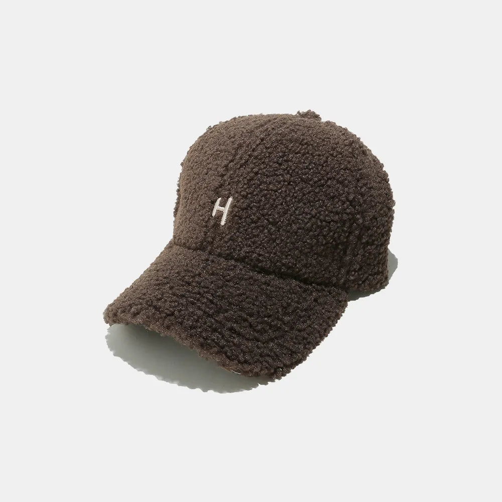 Sherpa Letter H Embroidered Cap Coffee Brown One Size - Fashorio