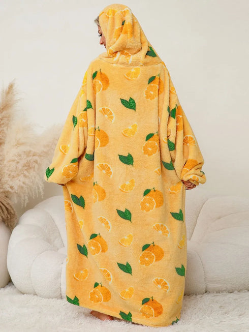 Fuzzy Pocketed Long Sleeve Hooded Lounge Dress - Fashorio