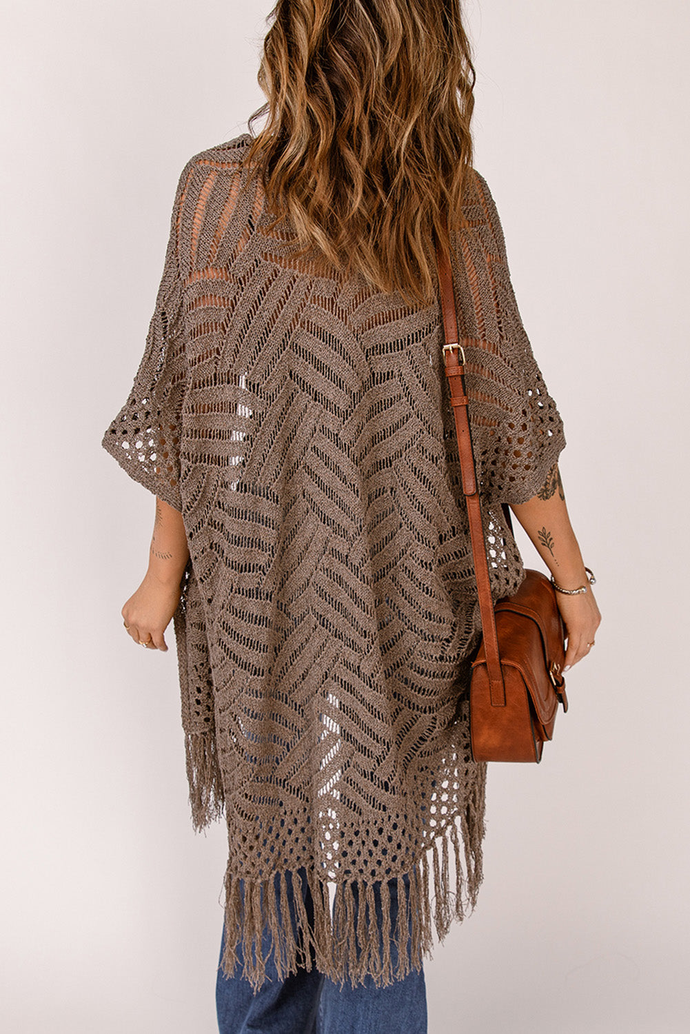 Fringe Hem Slit Open Front Cardigan - Fashorio
