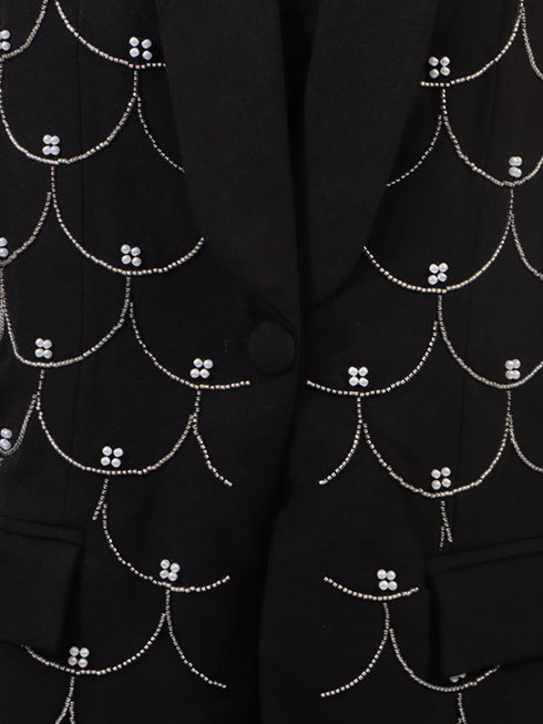 Pearl Detail Long Sleeve Blazer - Fashorio