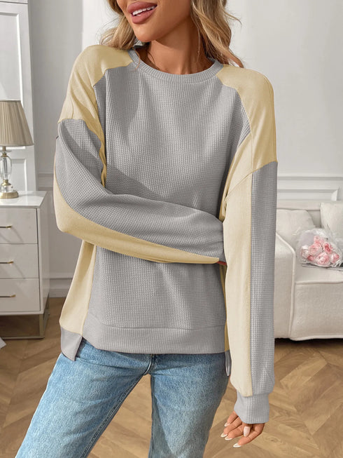 Color Block Long Sleeve Sweatshirt - Fashorio