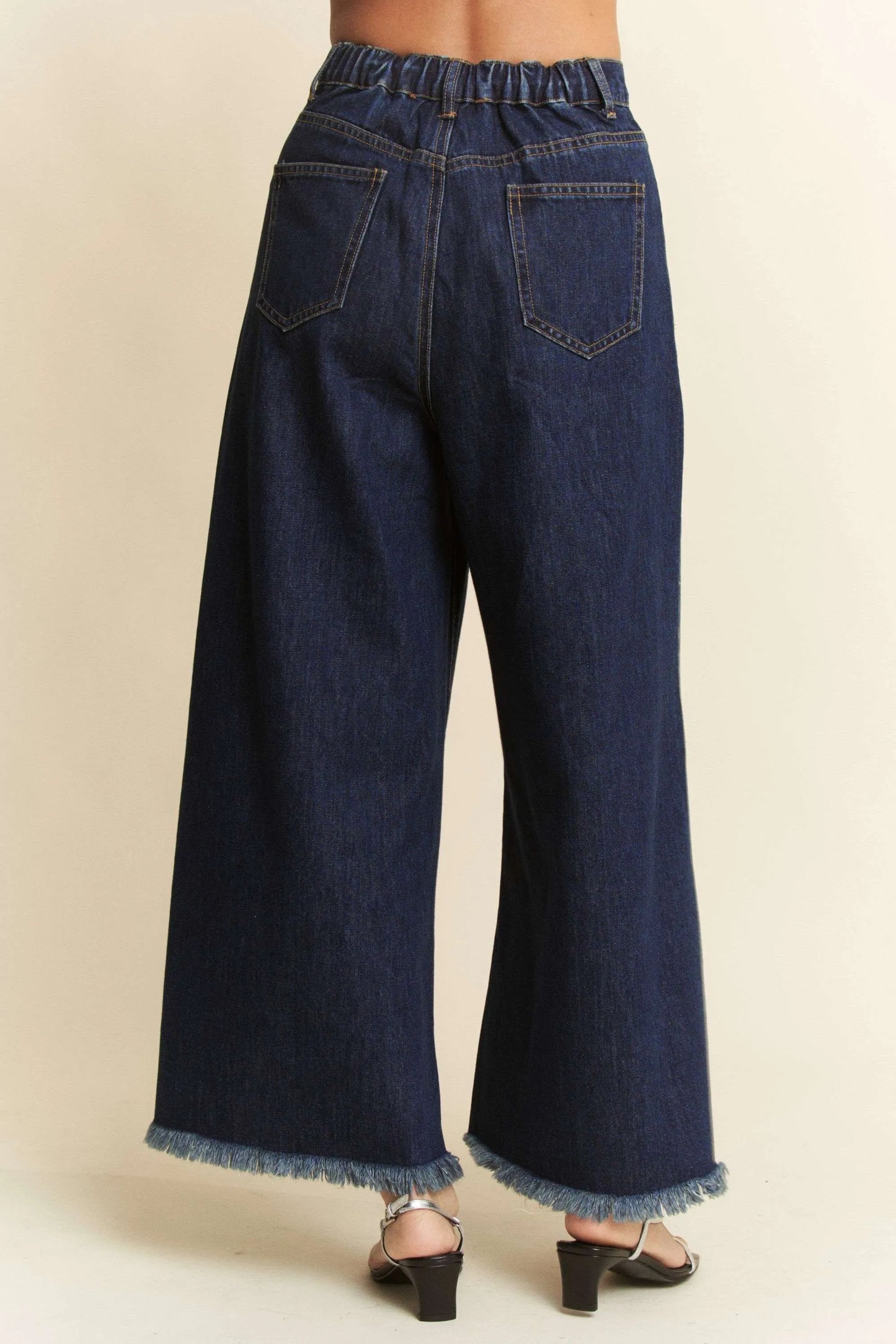 Davi & Dani Patch Pocket Wide Leg Culotte Jeans - Fashorio