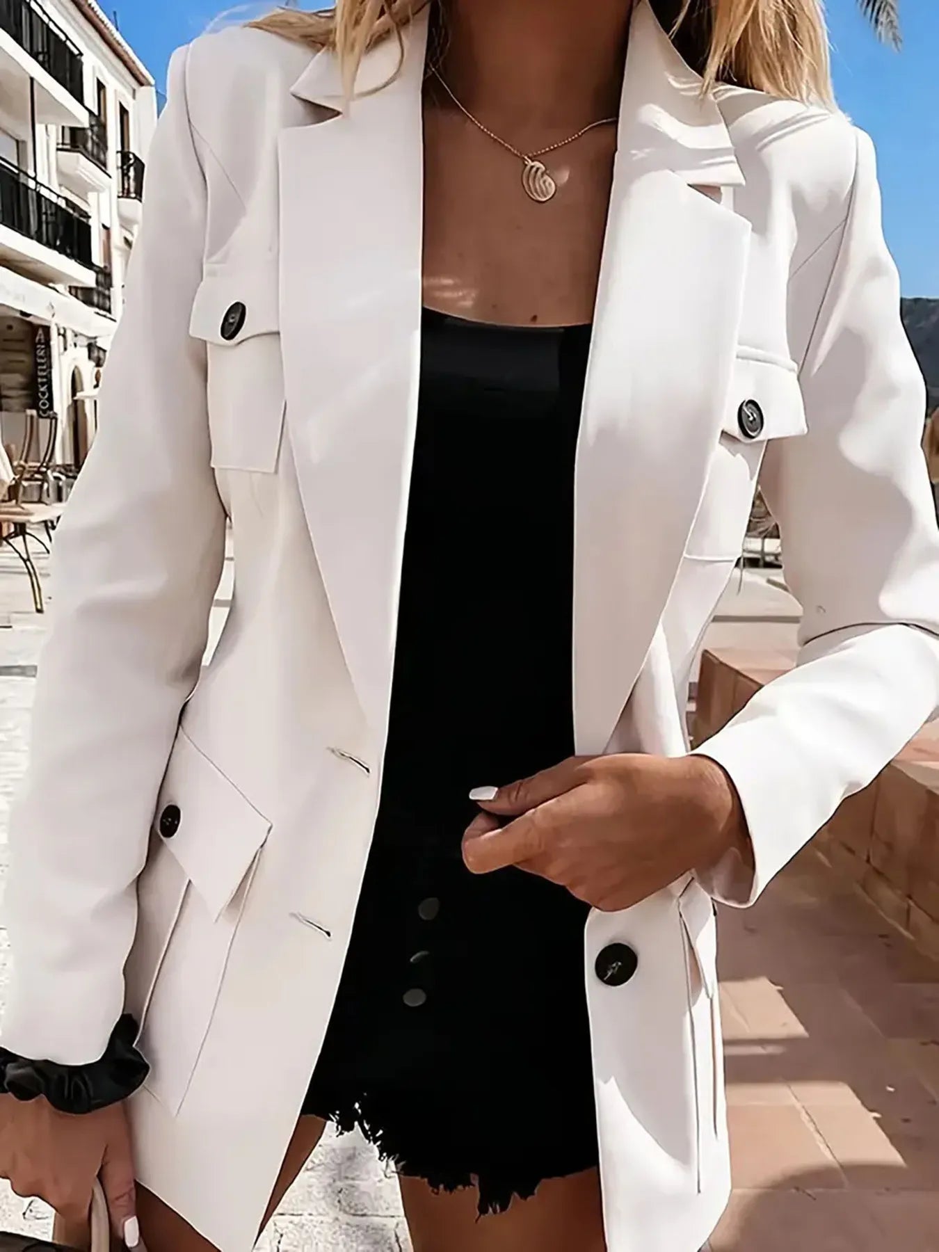 Lapel Collar Long Sleeve Blazer - Fashorio