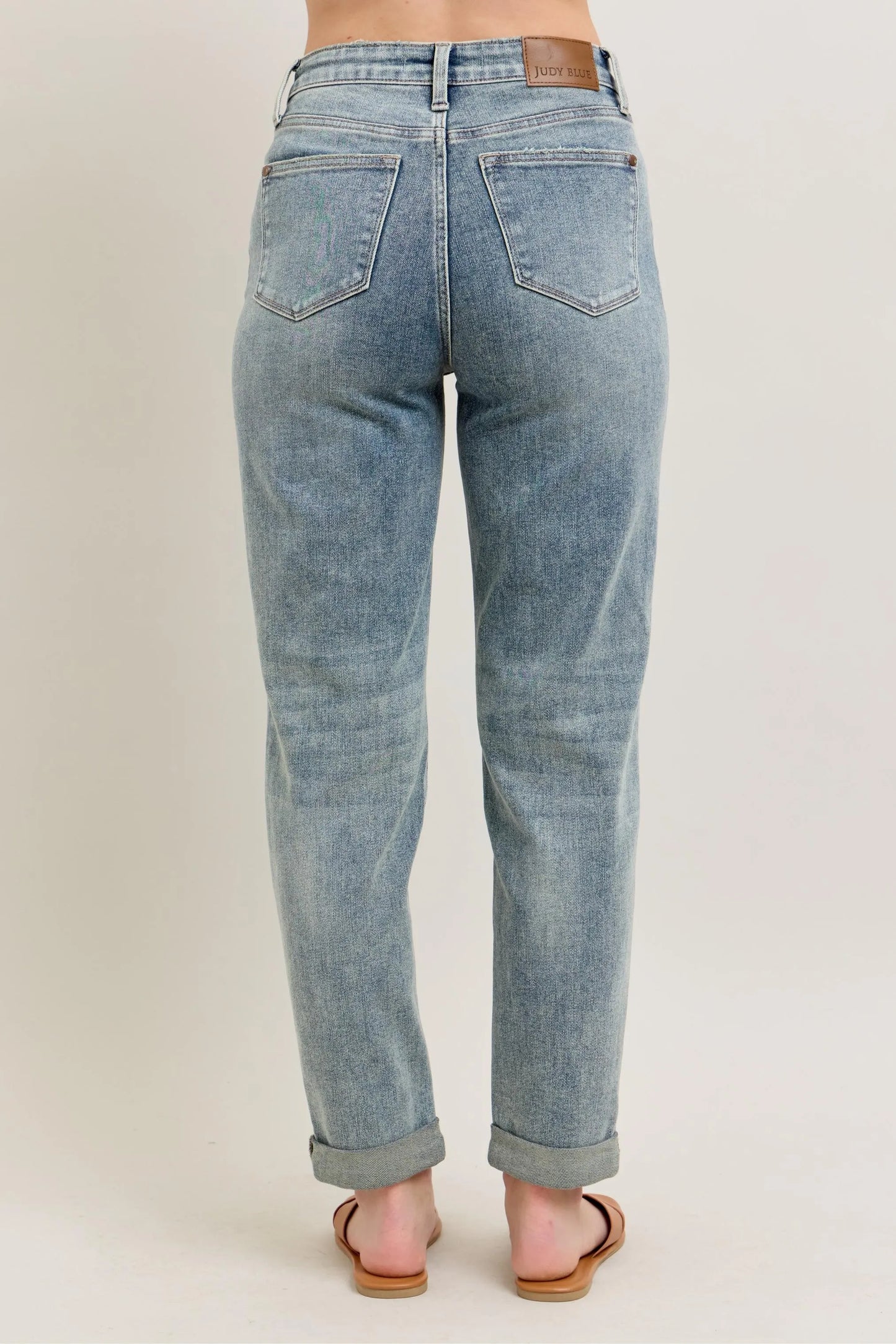 Judy Blue Full Size Hw Vintage Wash Double Roll Cuff Bf Jeans Plus Size - Fashorio