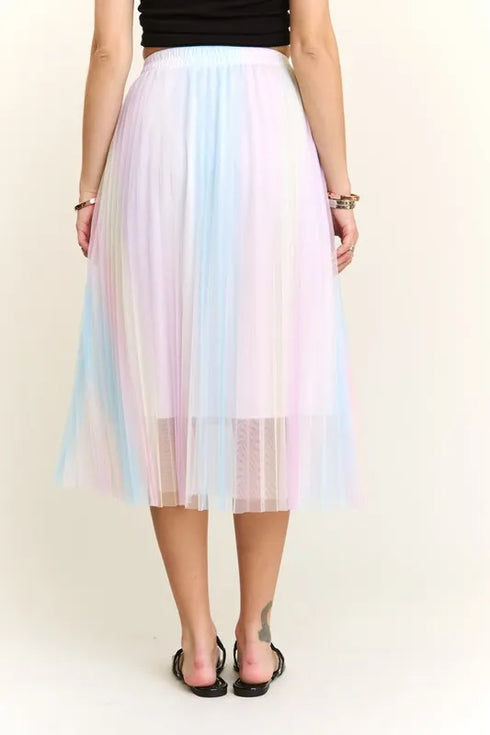 ADORA Unicorn Pleated Mesh Flare Midi Skirt - Fashorio