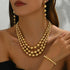 18K Stainless Steel Beaded Multi-Layered Necklace Bracelet Earrings Jewelry Set - Fashorio
