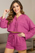 Basic Bae Buttoned Long Sleeve Top and Shorts Set Fuchsia - Fashorio