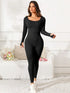 Scoop Neck Long Sleeve Active Jumpsuit - Fashorio