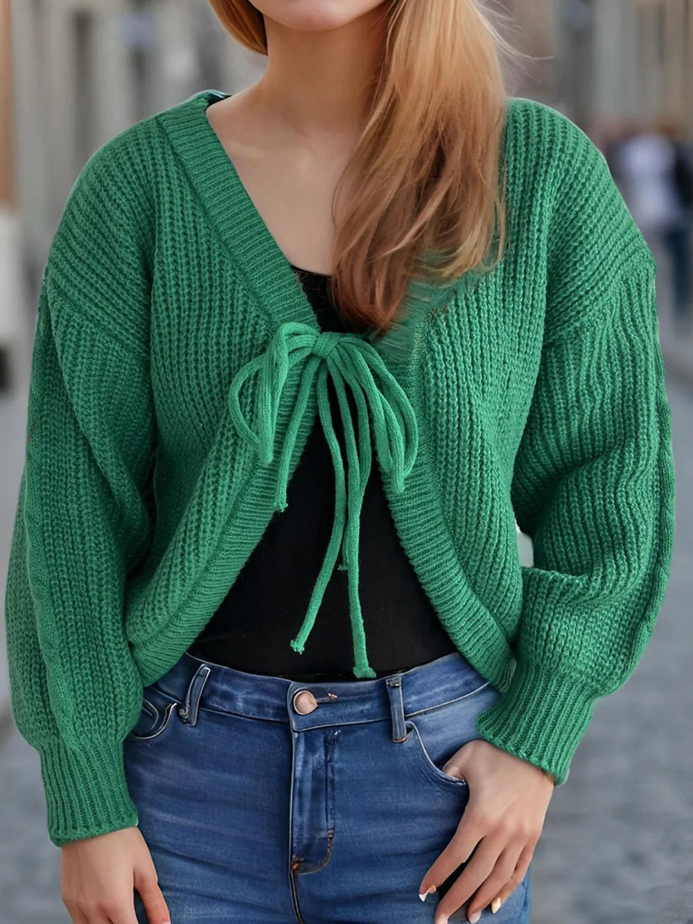 Tied Dropped Shoulder Long Sleeve Cardigan - Fashorio