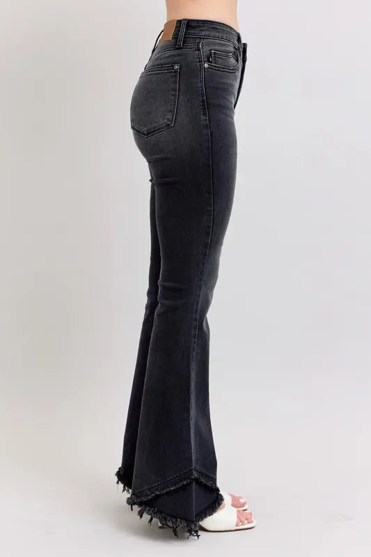 Judy Blue Full Size High Waist Flare W/ Mock Fray Tulip Hem Plus Size - Fashorio