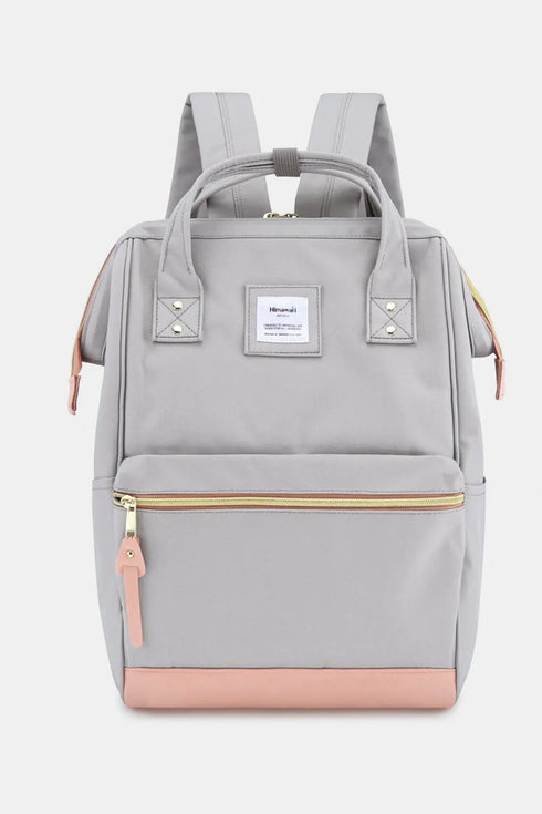 Himawari Contrast Waterproof Canvas Backpack Bag with Side Pockets Light Gray One Size - Fashorio
