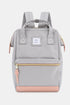 Himawari Contrast Waterproof Canvas Backpack Bag with Side Pockets Light Gray One Size - Fashorio