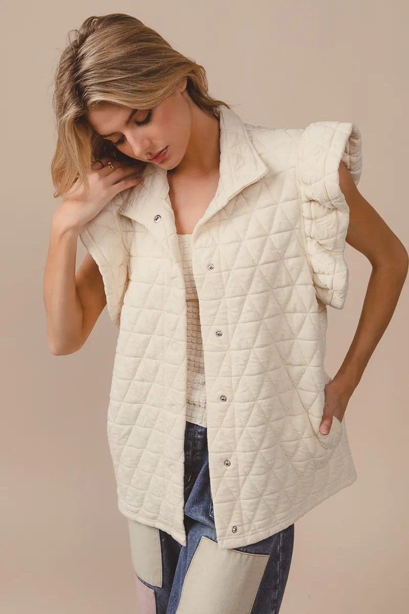 BiBi Quilting Knit Ruffle Sleeve Vest - Fashorio