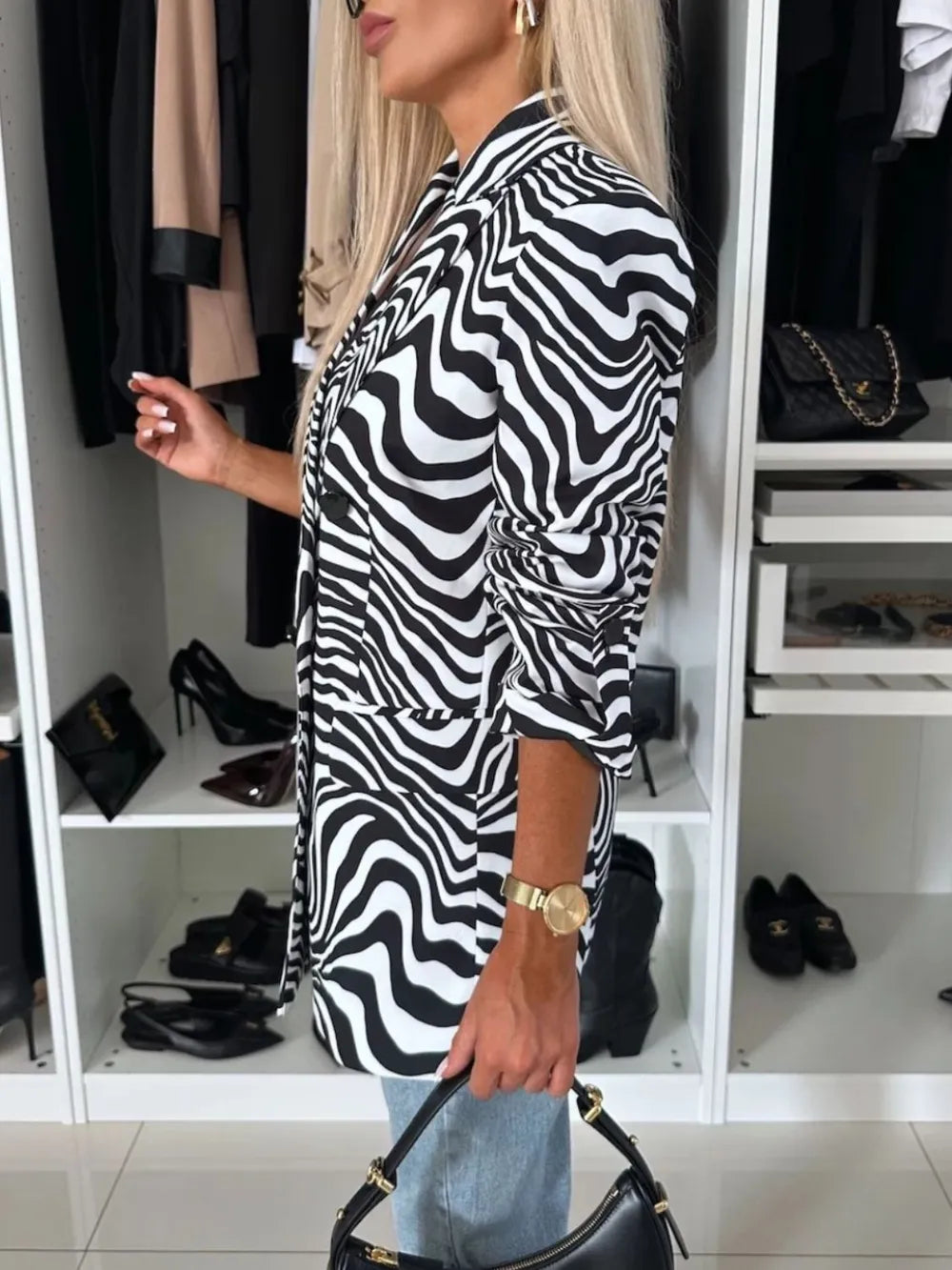 Animal Print Long Sleeve Blazer - Fashorio