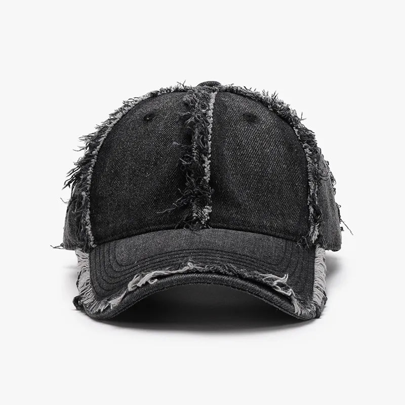 Raw Hem Cotton Baseball Cap Black One Size - Fashorio