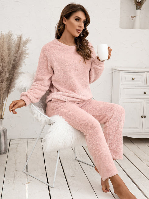 Ivy Lane Teddy Long Sleeve Top and Pants Lounge Set - Fashorio