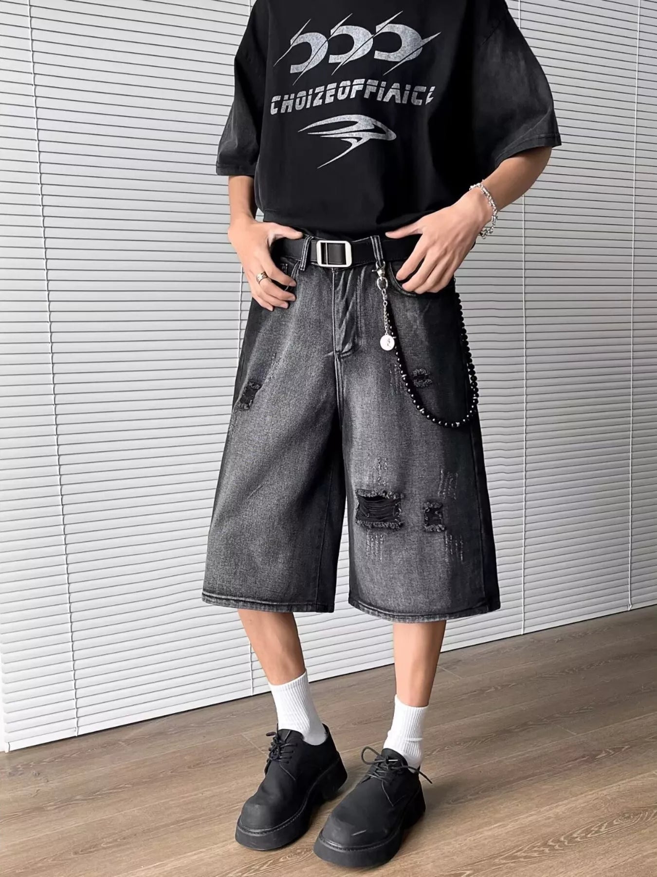 Men's Full Size Distressed Wide Leg Denim Shorts Plus Size - Fashorio