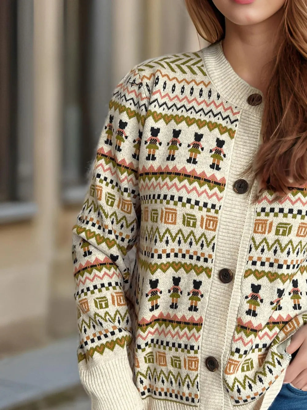 Graphic Button Down Long Sleeve Cardigan - Fashorio