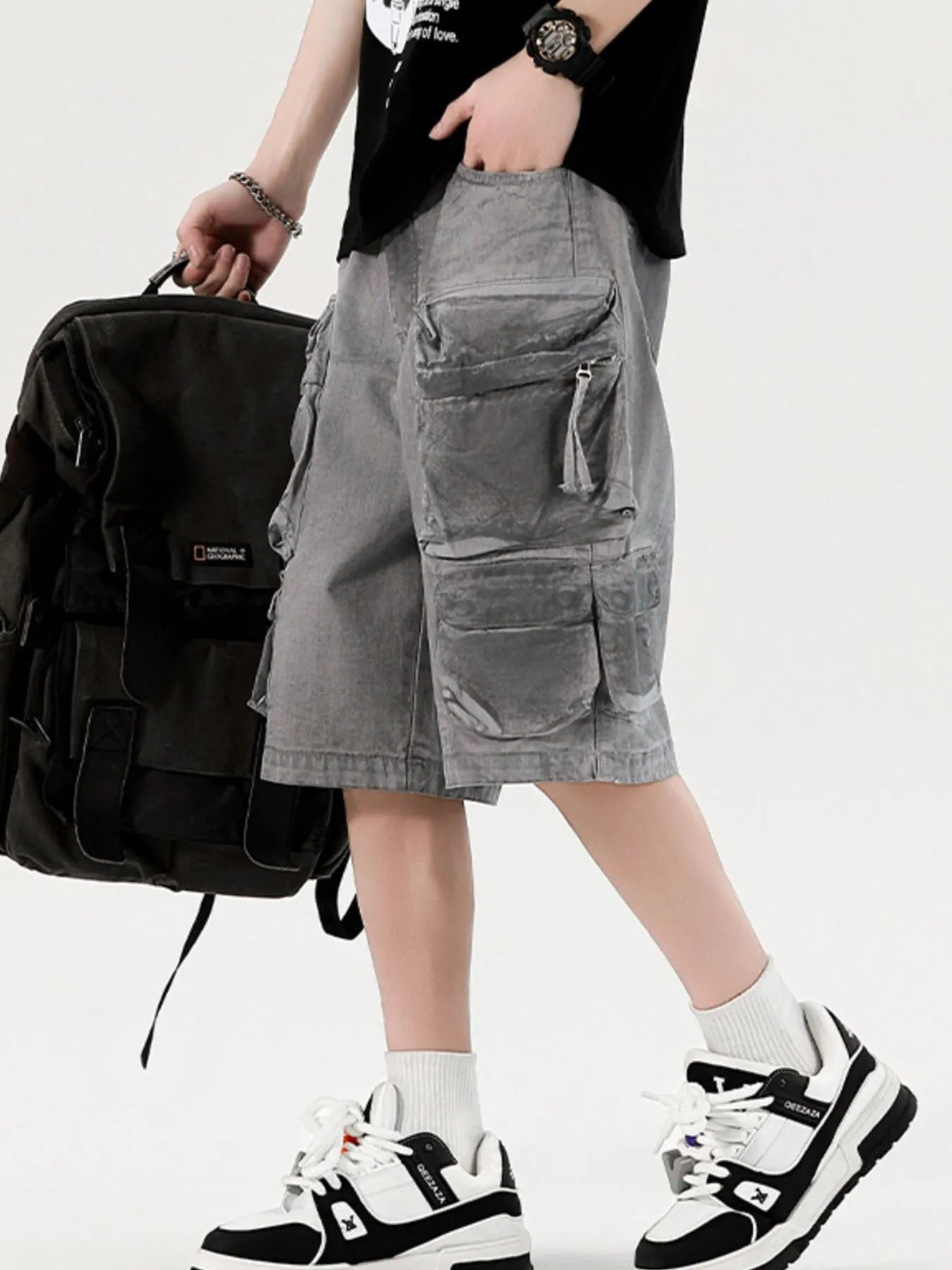 Men's Wide Leg Cargo Denim Shorts - Fashorio