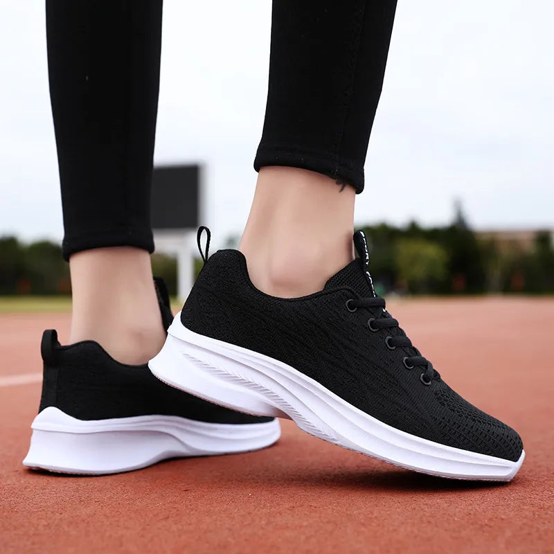 Breathable Mesh Lace Up Athletic Black - Fashorio