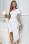 Twisted Asymmetrical Short Sleeve Dress White - Fashorio
