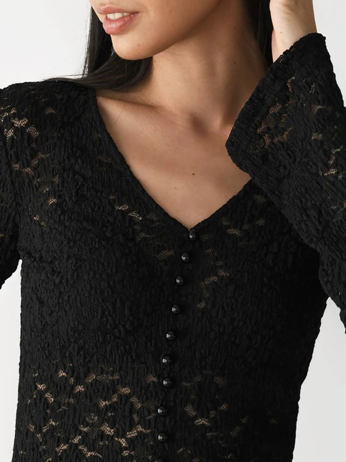 Lace V-Neck Flare Sleeve T-Shirt - Fashorio