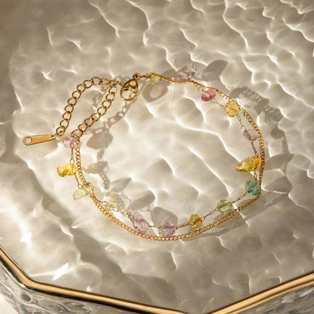 Stainless Steel Natural Stone Double Layered Bracelet - Fashorio