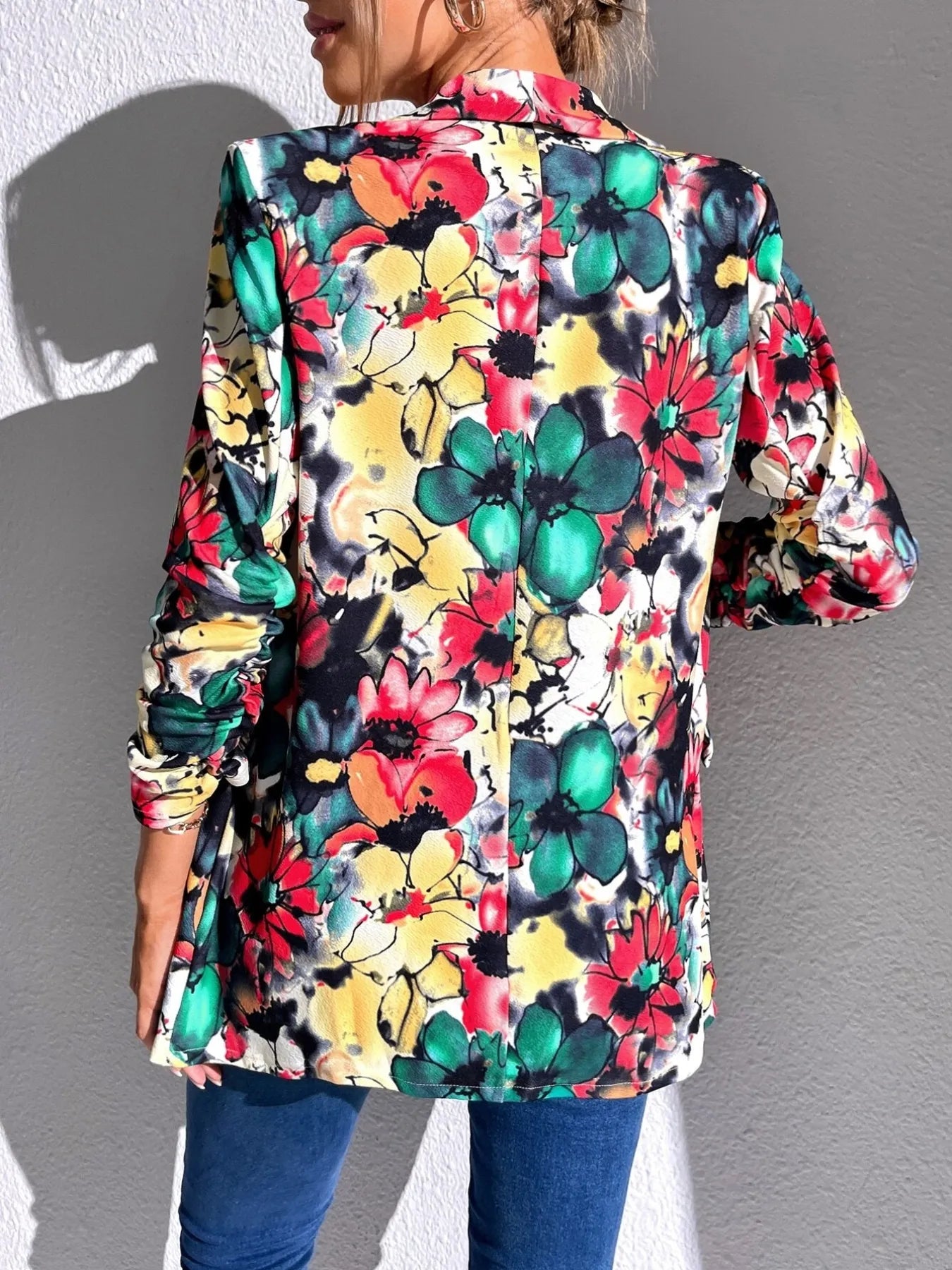 Vibrant Floral Print Open Front Blazer - Fashorio