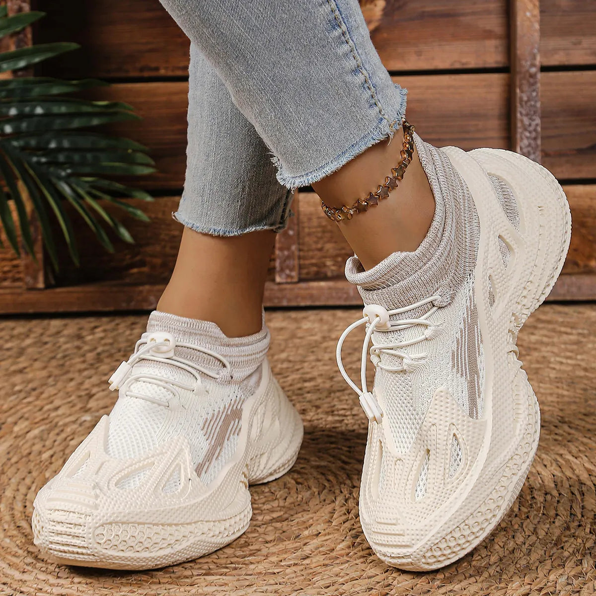 Lace Up Mesh Athletic White - Fashorio