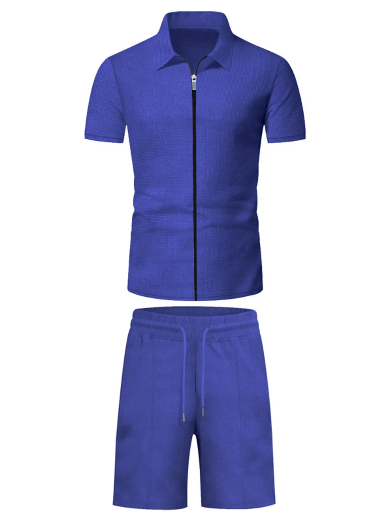 Men's Plus Size Zip Up Short Sleeve Top and Shorts Set - Fashorio