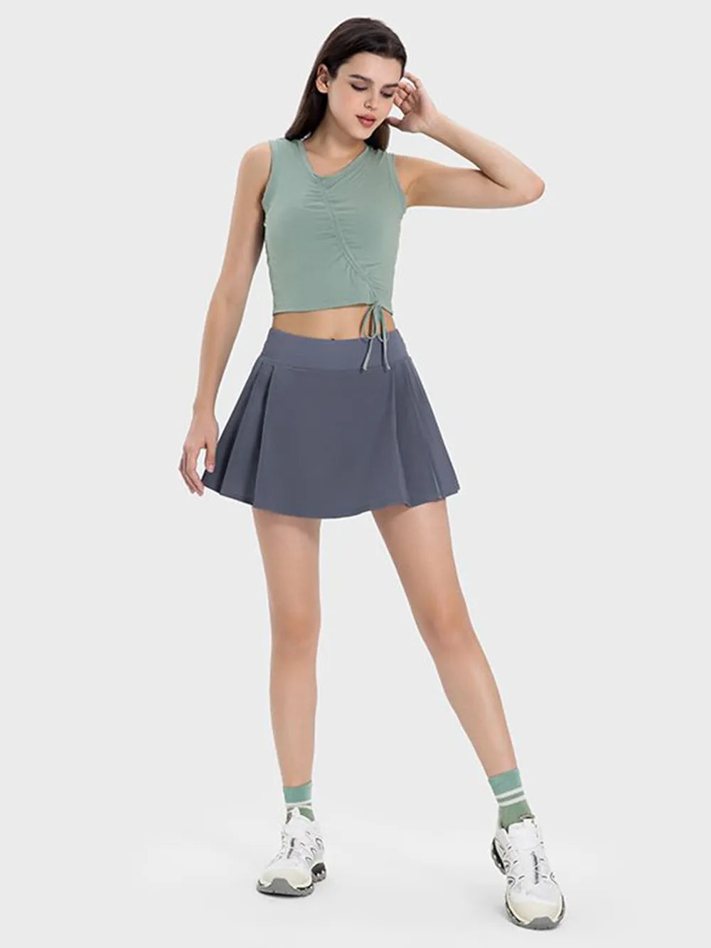 Millennia Pleated Detail Mid-Rise Waist Active Skirt - Fashorio