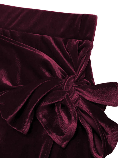 Side Tied Velvet Skirt - Fashorio