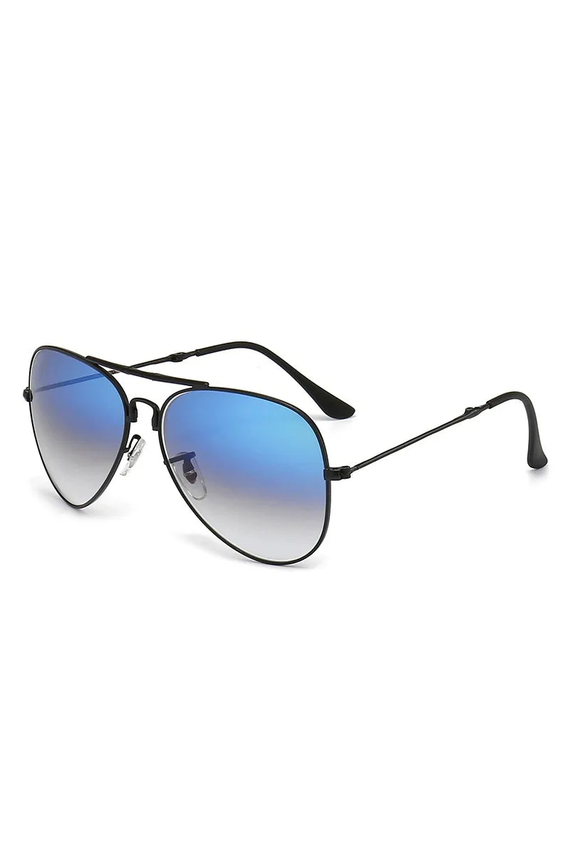 Aviator Sunglasses with Metal Temple Double Blue onesize - Fashorio