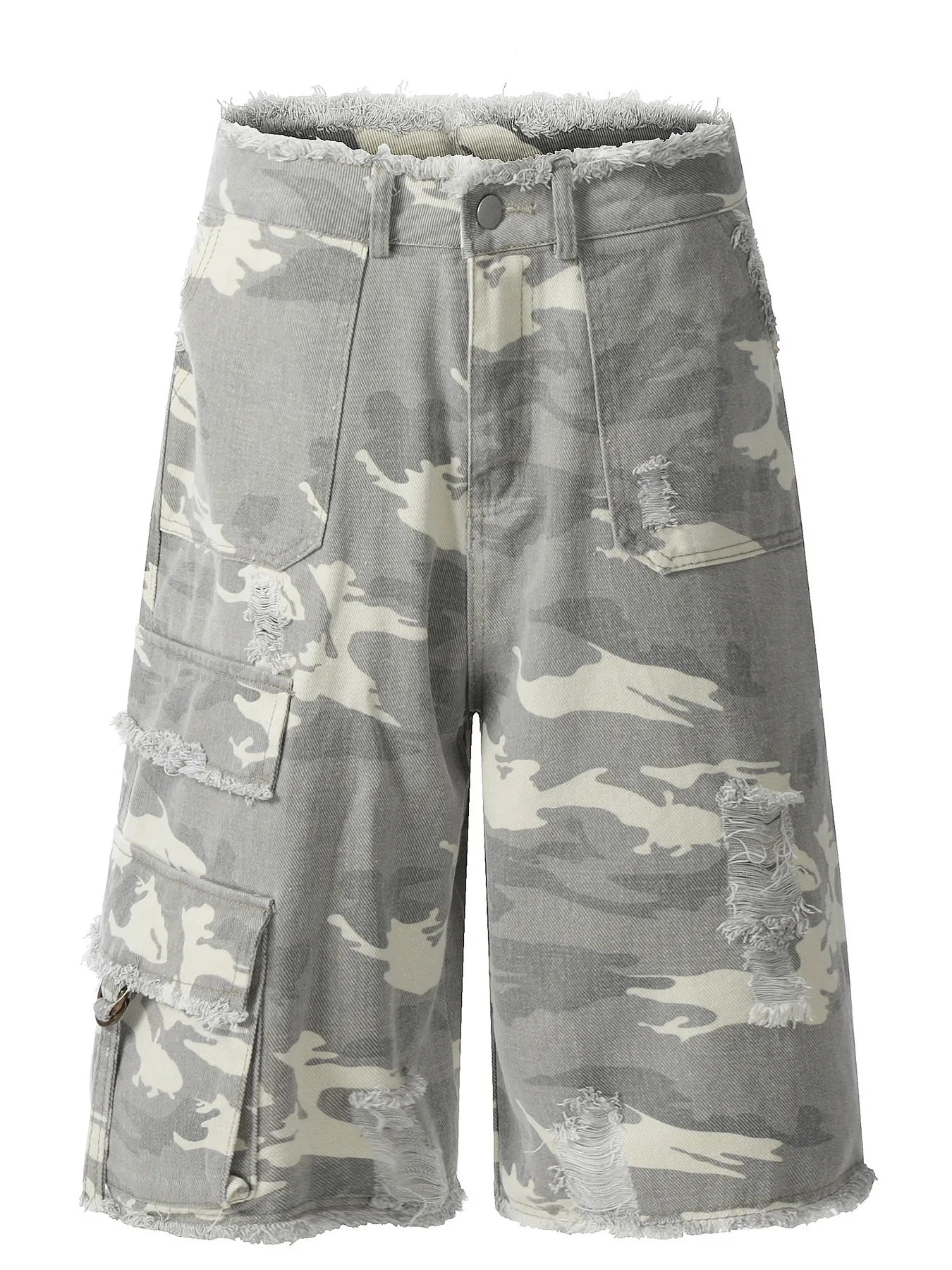 Men's Camouflage Denim Shorts with Raw Hem Camouflage Color - Fashorio
