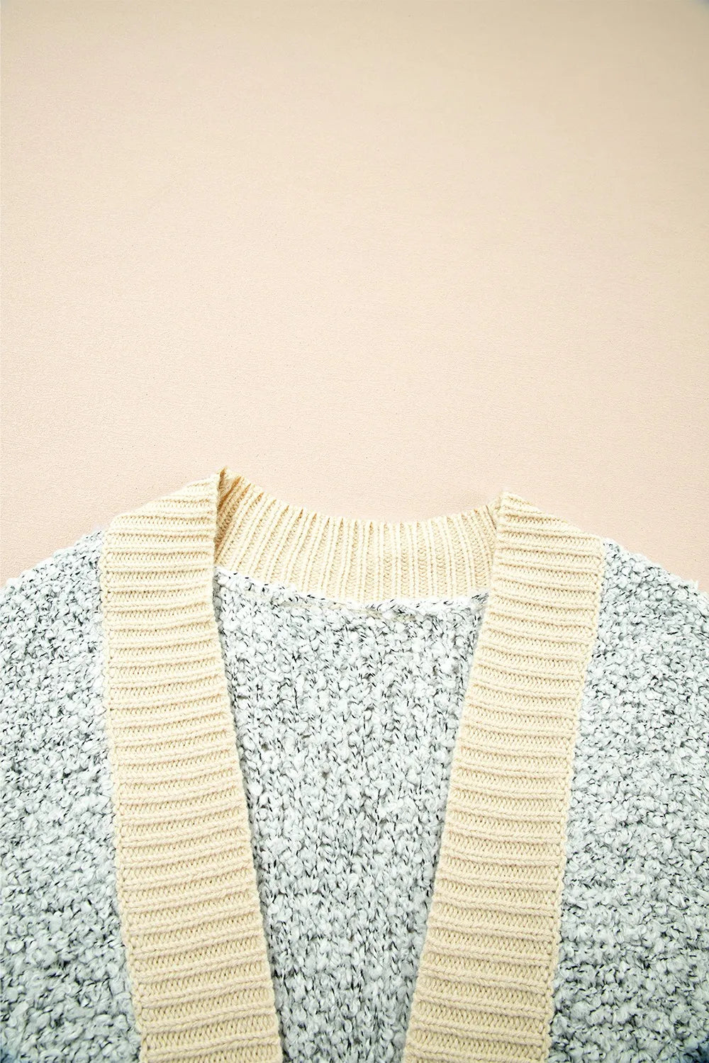 Color Block Side Pockets Open Front Cardigan - Fashorio