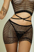 Yelete Rhinestone Fishing Net Crisscross Two-Piece Lingerie Set - Fashorio
