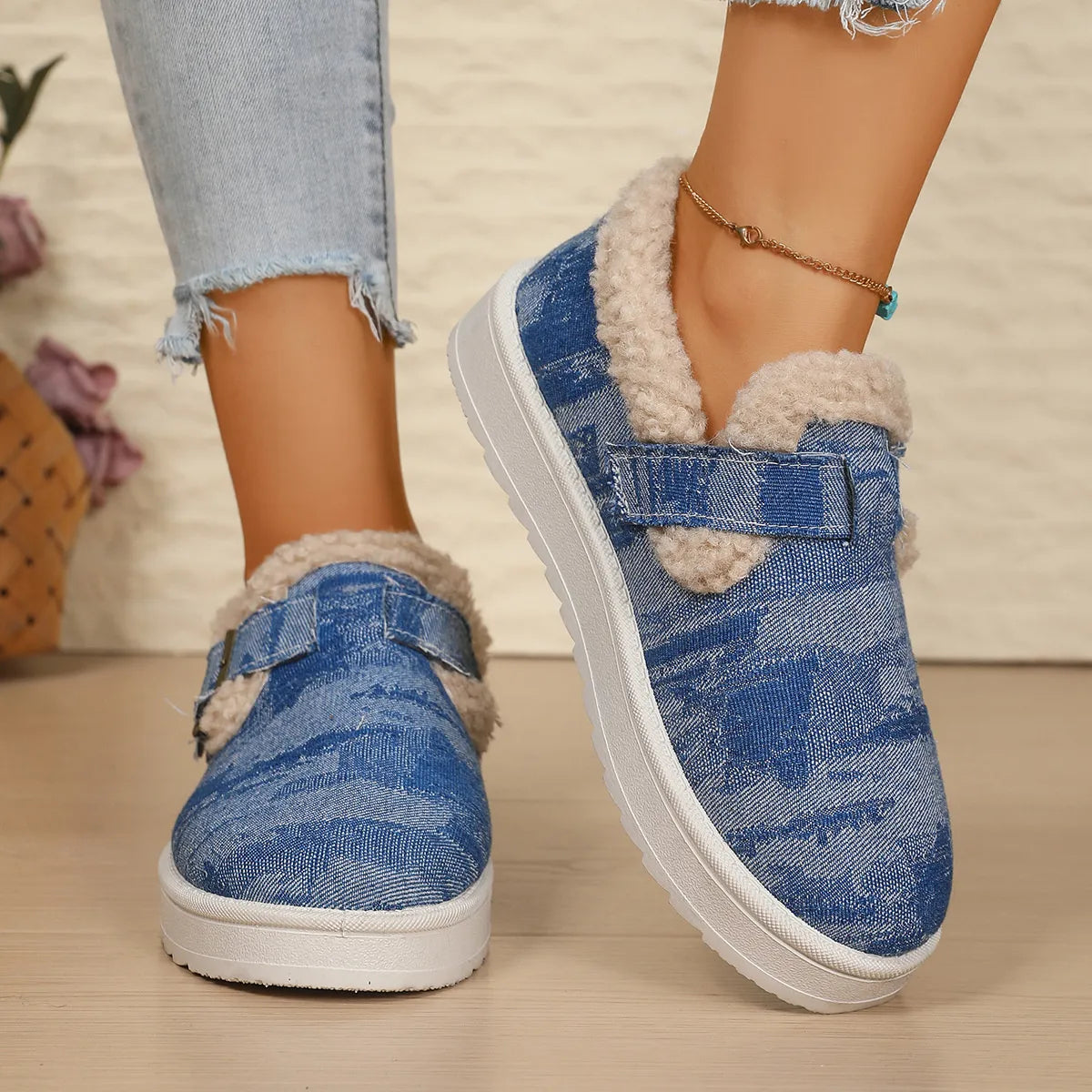 Round Toe Platform Ankle Boots Dark Blue - Fashorio