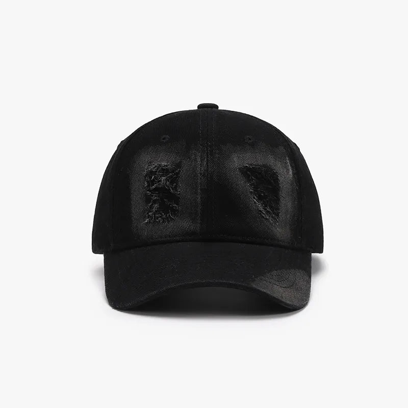 Distressed Cotton Baseball Cap Black One Size - Fashorio