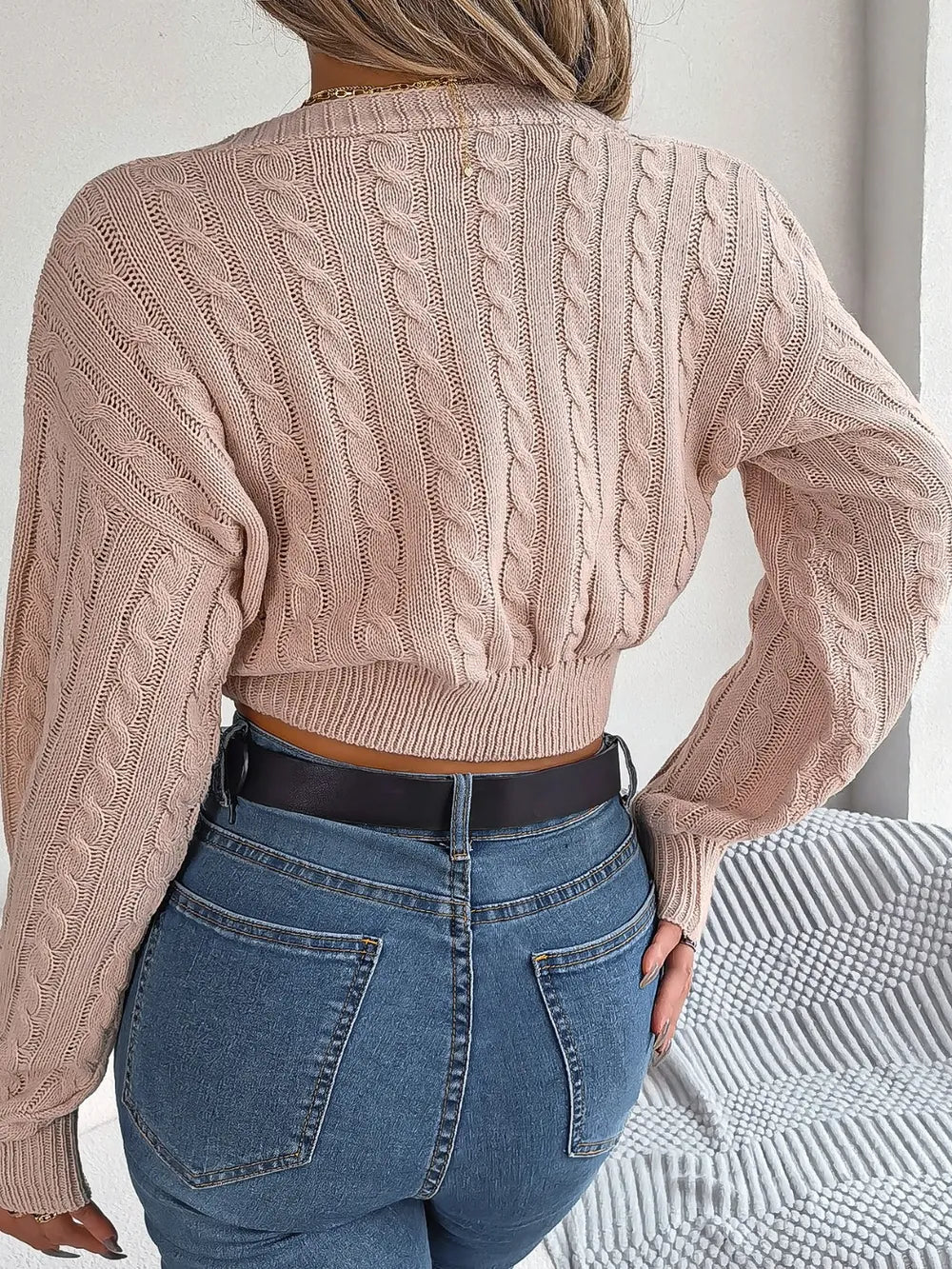 Twisted Cable-Knit V-Neck Sweater - Fashorio