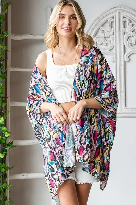 Heimish Full Size Multi Color Snake Open Cardigan Plus Size - Fashorio