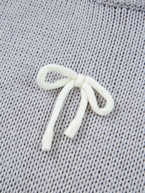 Bow Round Neck Short Sleeve Sweater - Fashorio