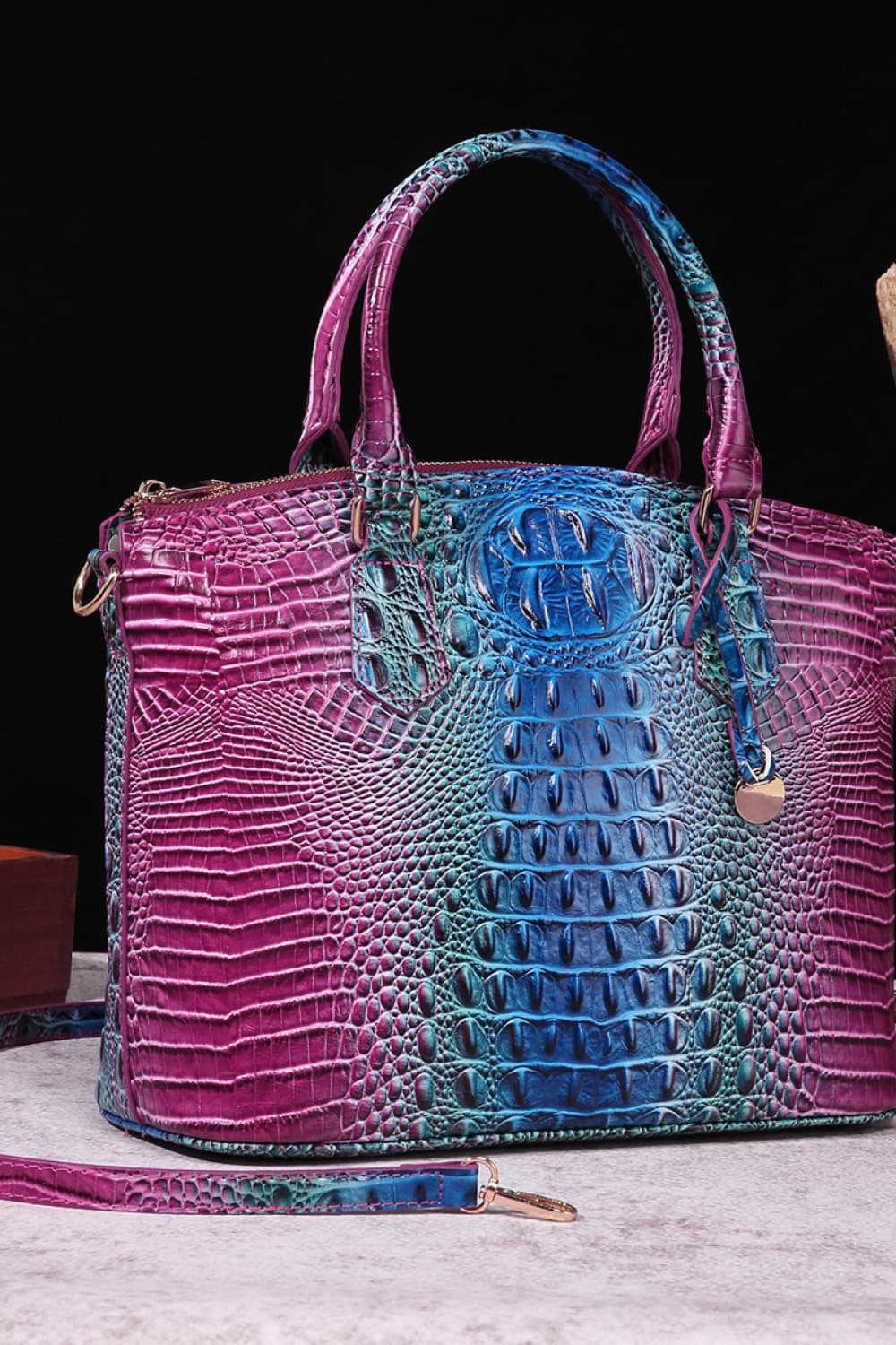 Gradient PU Leather Handbag Purple Blue One Size - Fashorio